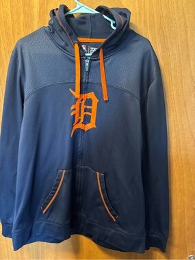Detroit Tigers Navy Zip-Up Hoodie with Orange Logo
